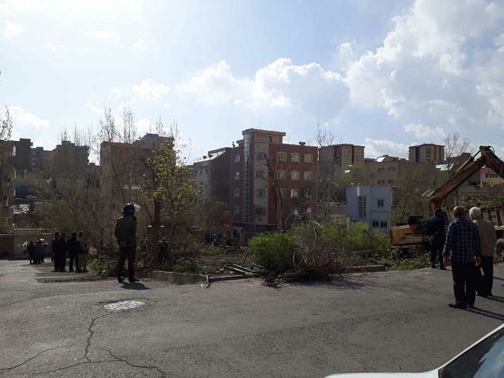 قطع درختان شهرک زعفرانیه با رأی دادگاه و در حضور نیروی انتظامی صورت گرفت